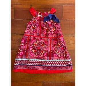 Bonnie Jean Girls Red Printed Cotton Dress w/ Navy Bow – Size 4